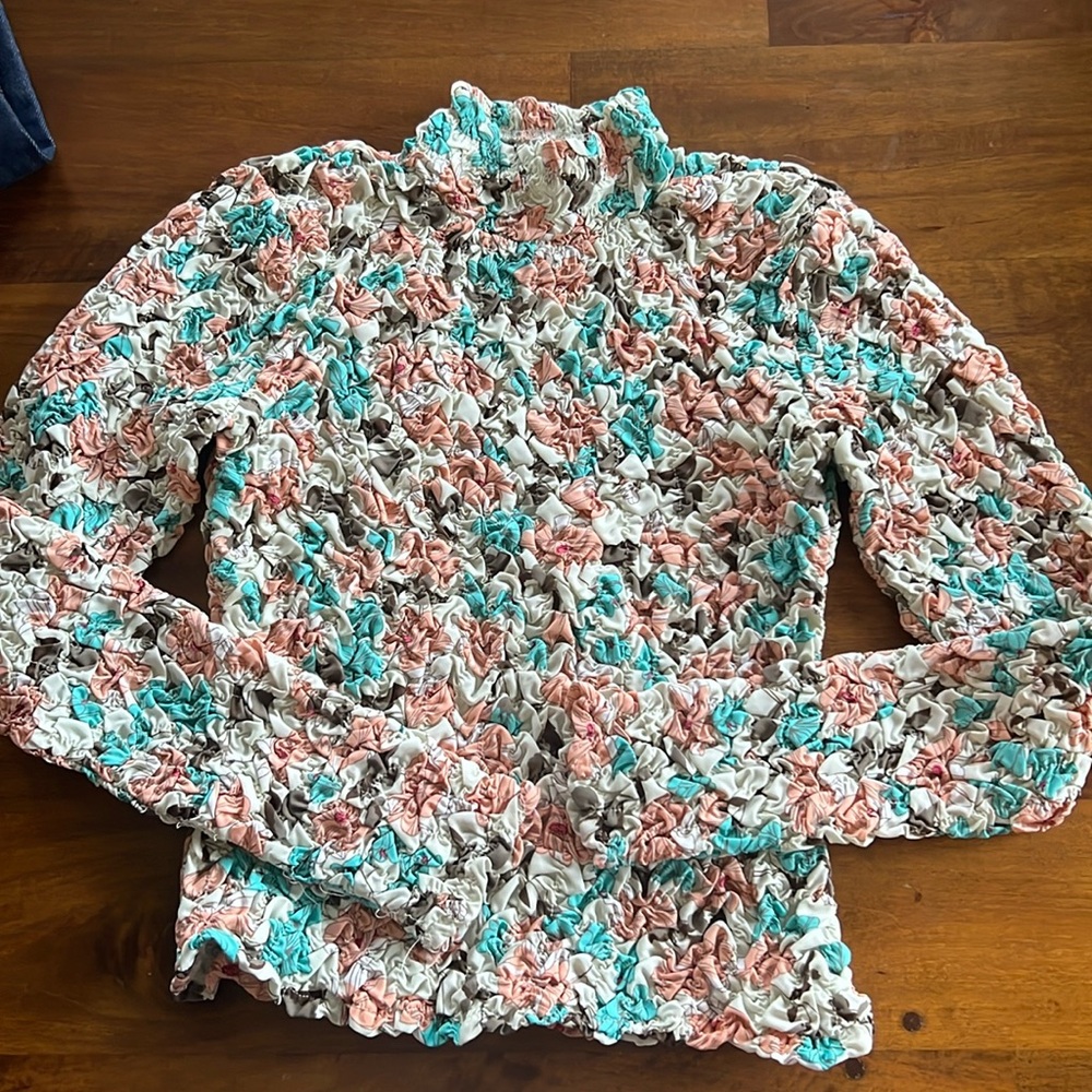 Maeve Crinkle Fabric Mock Neck top